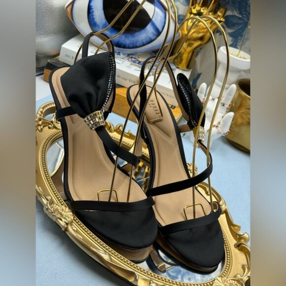 🆕 TED BAKER 🧿 NWOB Belle Black Satin Half Bow Sandal, Sz 39 US 8.5 - Picture 10 of 15